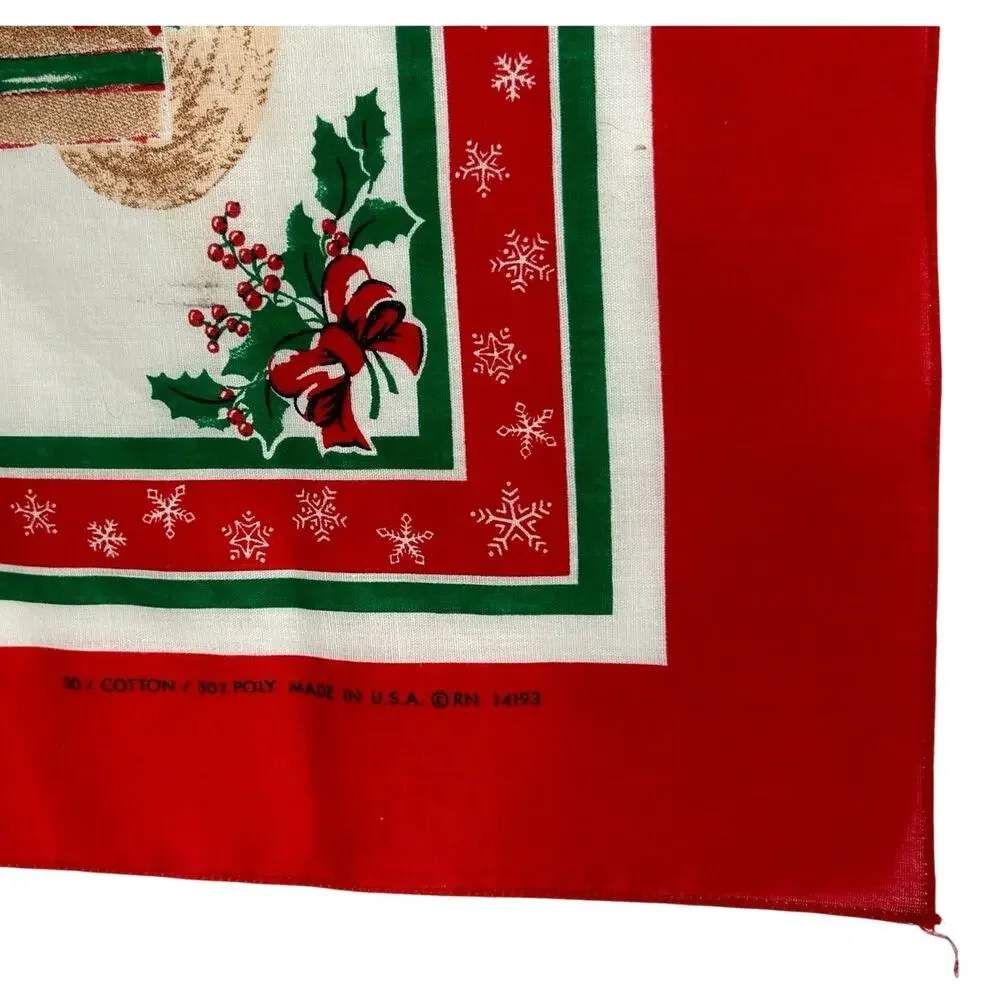 VTG Square Handkerchief Scarf- Cotton Blend- Santa Christmas ho ho ho- 21x21
